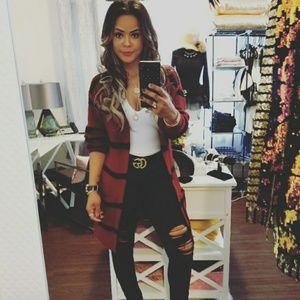 Waffle knit longline cardigan